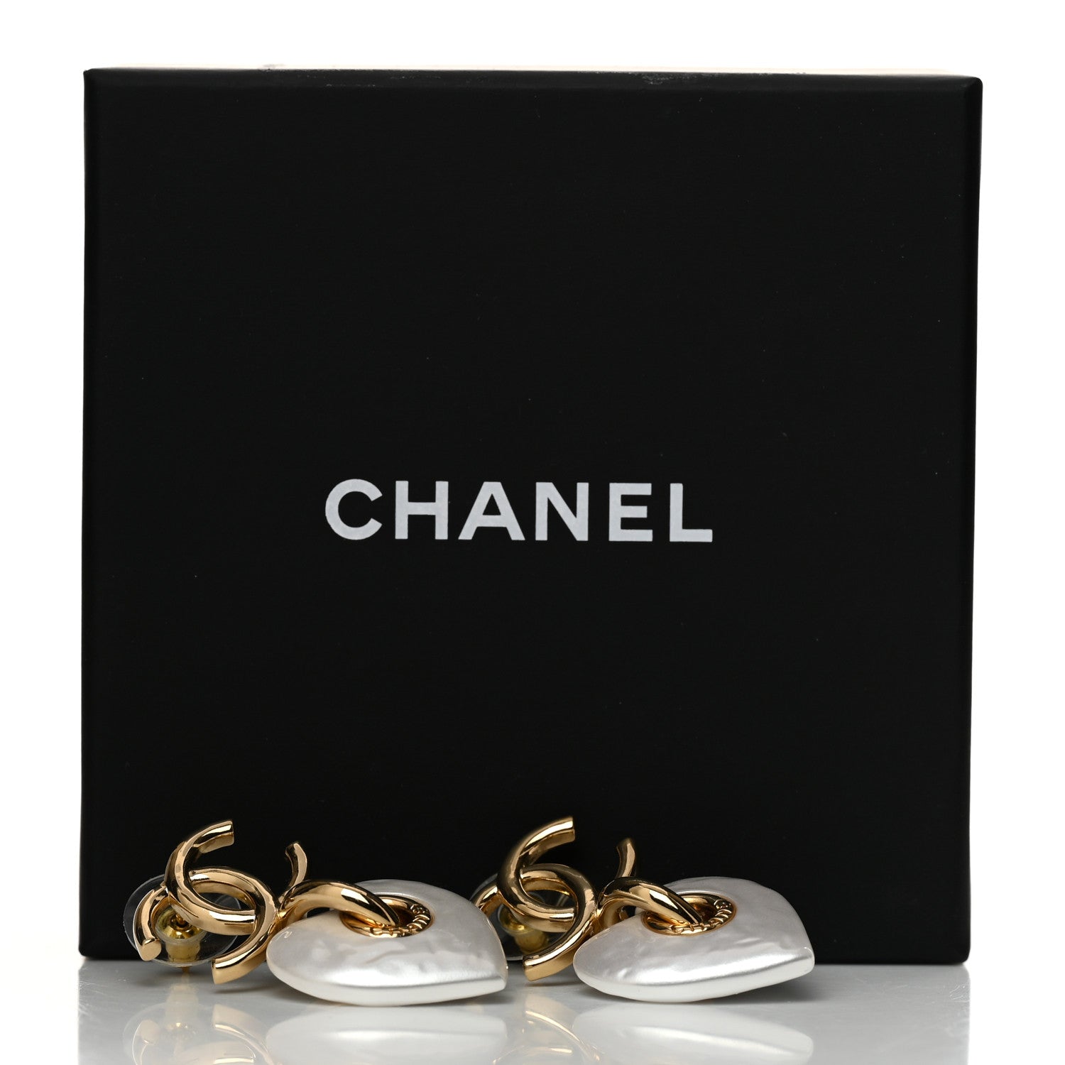 Chanel Pearl CC Heart Drop Earrings Gold 5 of 5