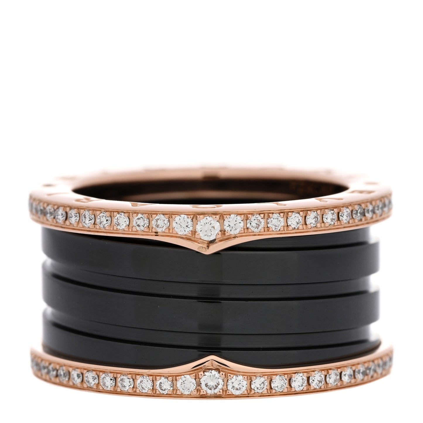 18K Rose Gold Black Ceramic Diamond B.Zero1 Four-Band Ring 55 7.25