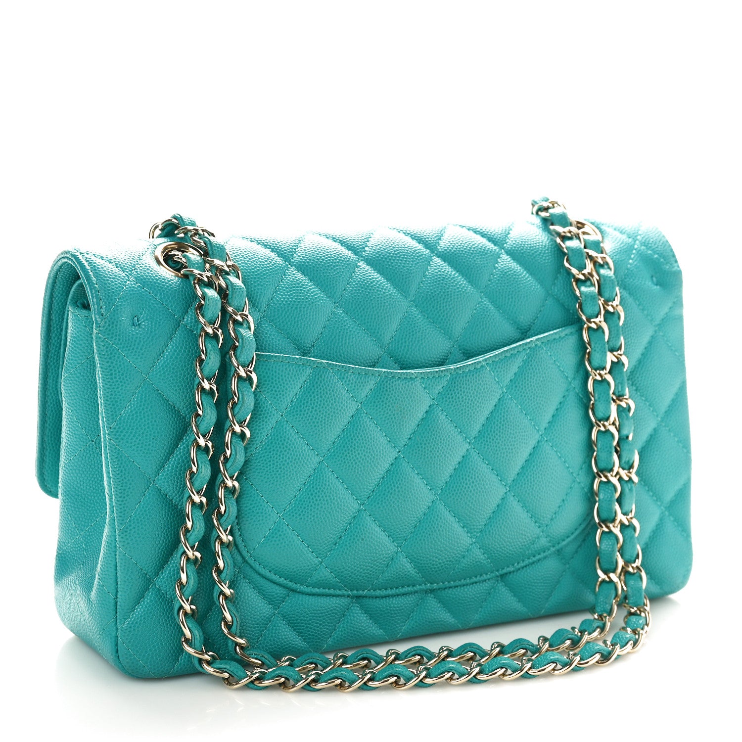 Chanel Caviar Quilted Medium Double Flap Turquoise 3 of 10