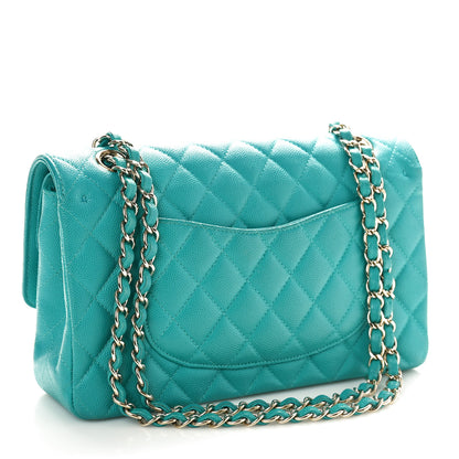 Chanel Caviar Quilted Medium Double Flap Turquoise 3 of 10
