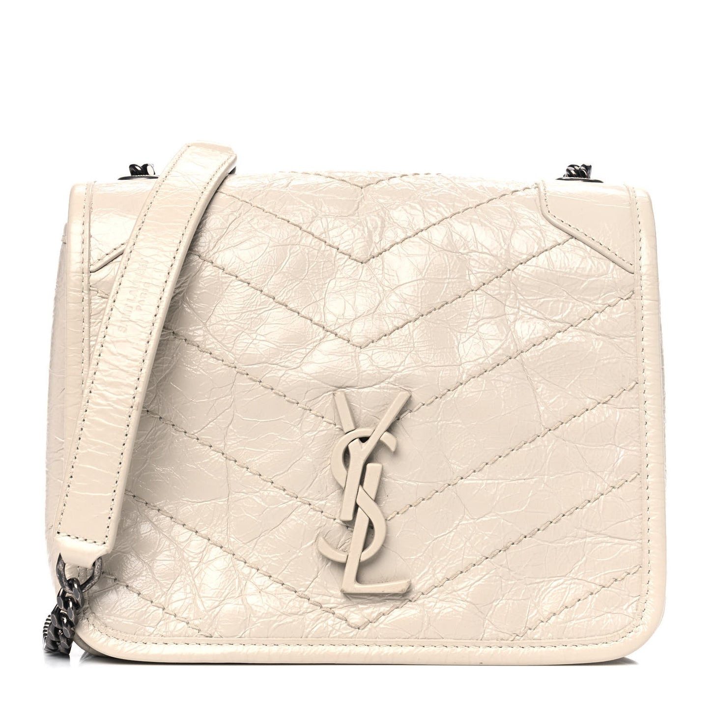 Crinkled Calfskin Matelasse Monogram Niki Chain Wallet Crema Soft