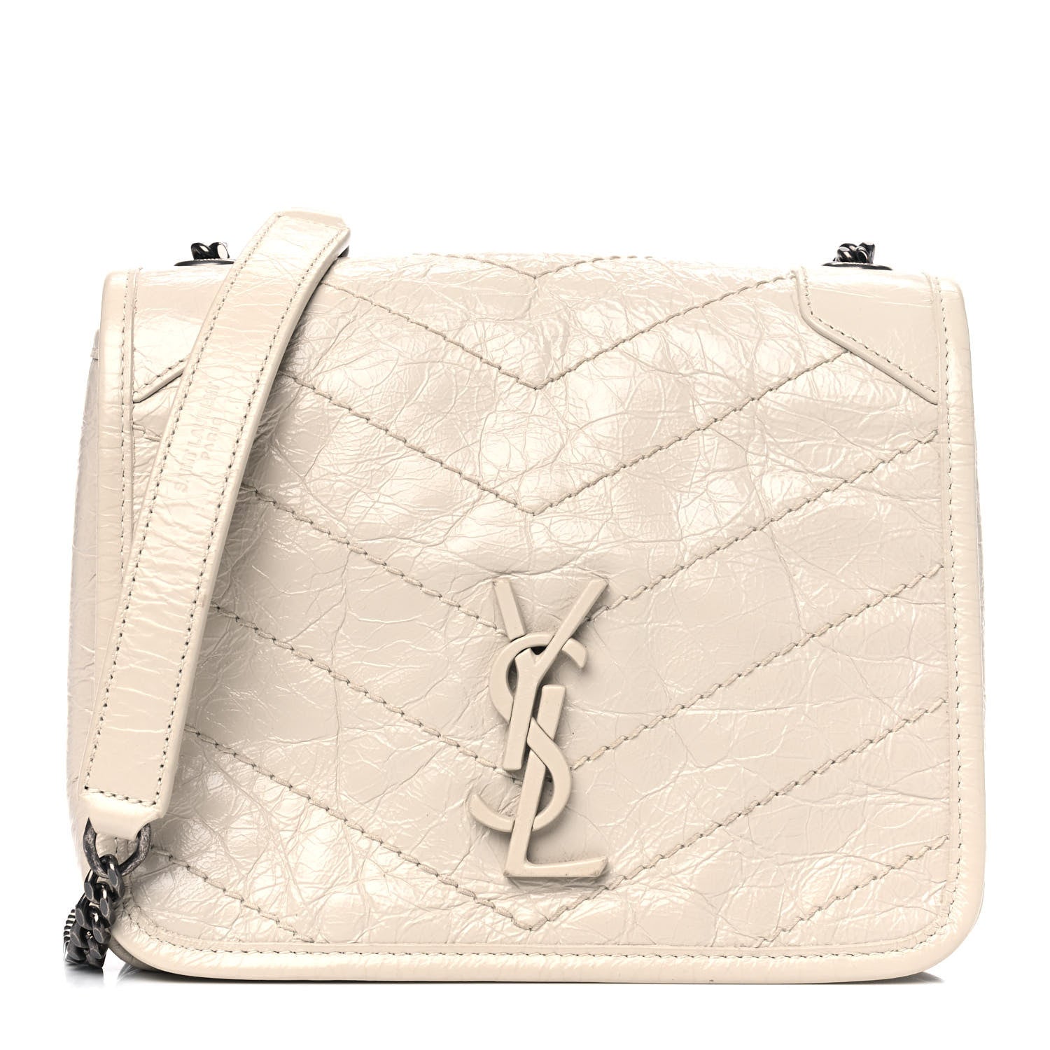 Saint Laurent Crinkled Calfskin Matelasse Monogram Niki Chain Wallet Crema Soft 1 of 5