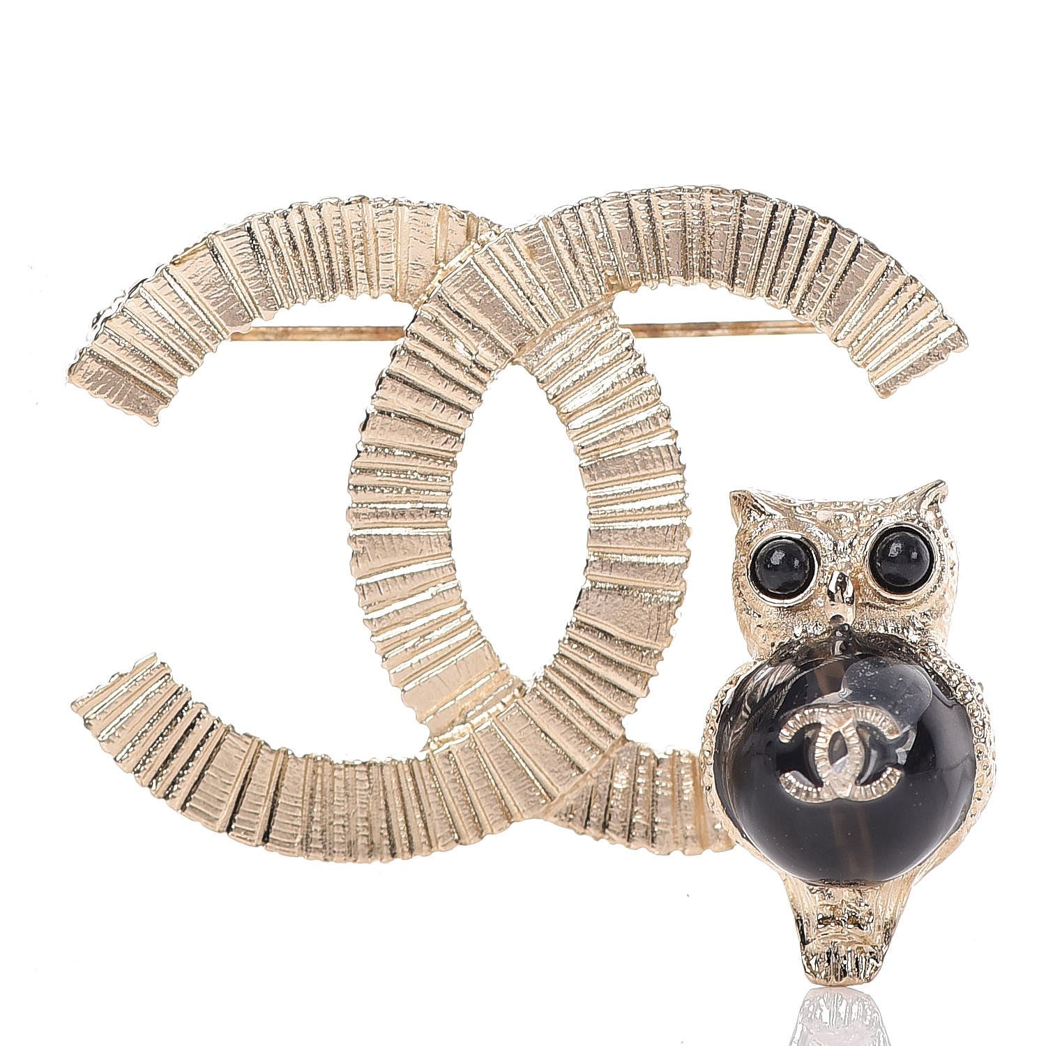 Chanel CC Owl Brooch Gold Black 1 of 5
