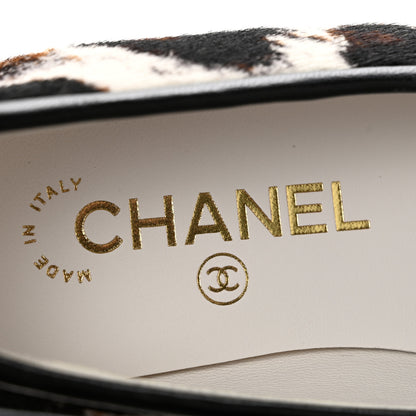 Chanel Pony Hair Calfskin Cap Toe CC Ballerina Flats  37 White Brown Black 8 of 10