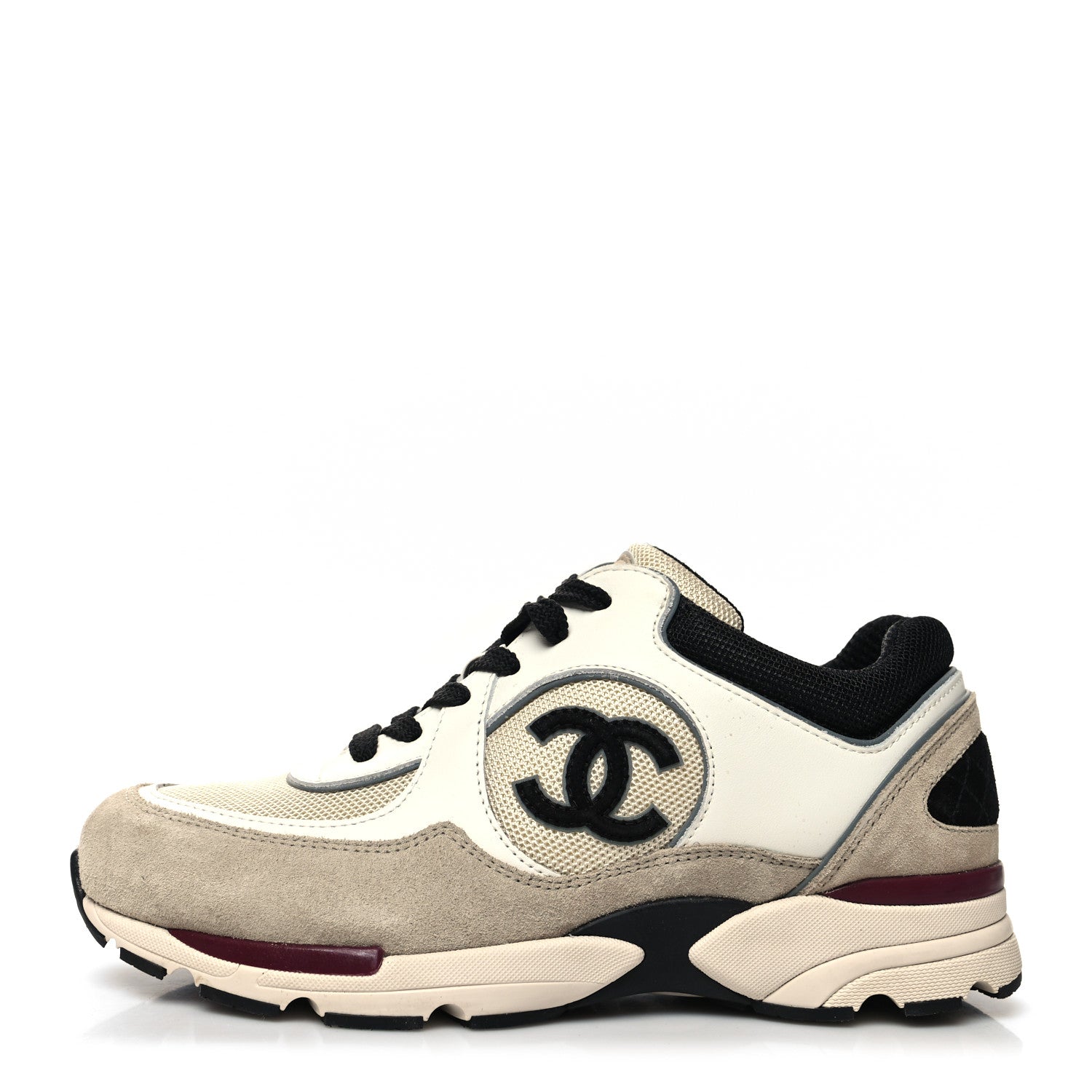Chanel Mesh Suede Calfskin Womens CC Sneakers 39 White Ivory Dark Beige 1 of 9