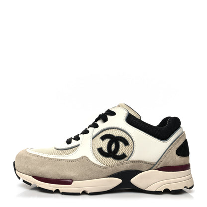 Chanel Mesh Suede Calfskin Womens CC Sneakers 39 White Ivory Dark Beige 1 of 9