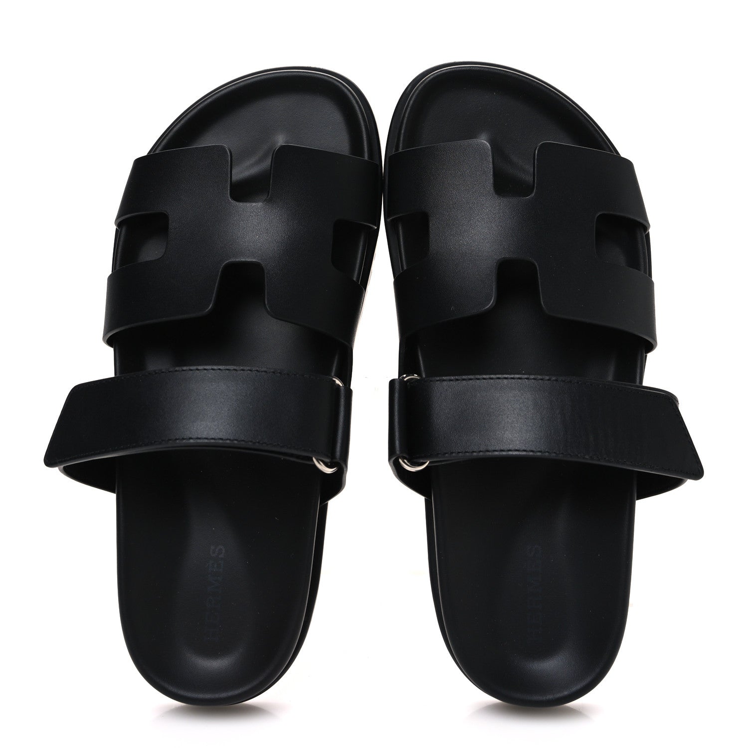 Hermes Calfskin Womens Chypre Sandals 37.5 Black 2 of 10