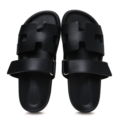 Hermes Calfskin Womens Chypre Sandals 37.5 Black 2 of 10