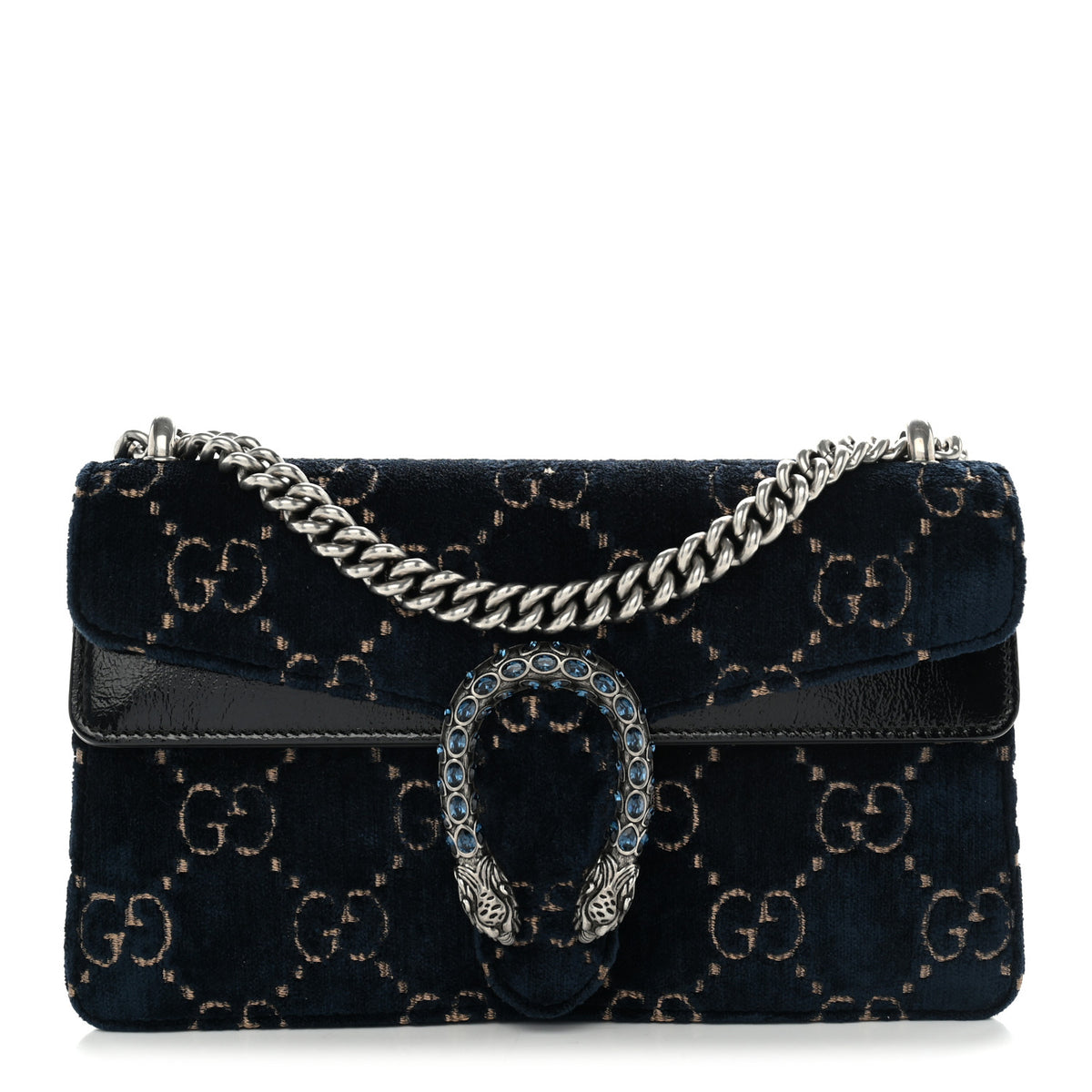 Velvet Skipper Crystal GG Monogram Small Dionysus Shoulder Bag Blue Beige Black