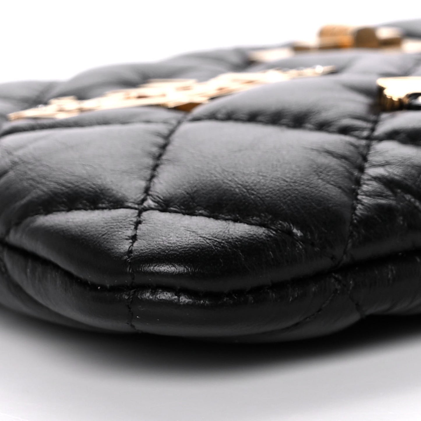 Aged Calfskin Quilted Small Lucky Charms Cosmetic Case Black