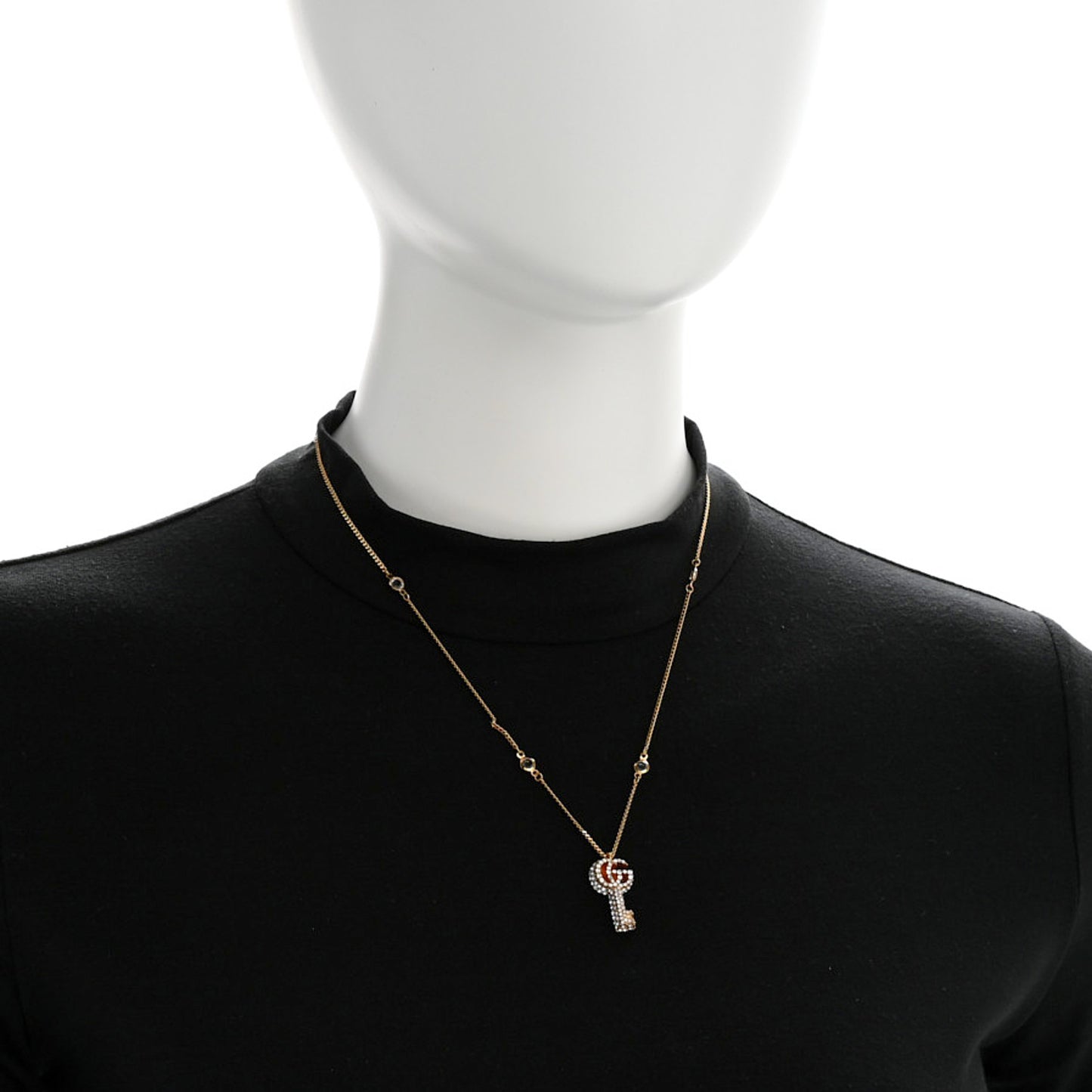 Crystal Key Pendant Necklace Gold
