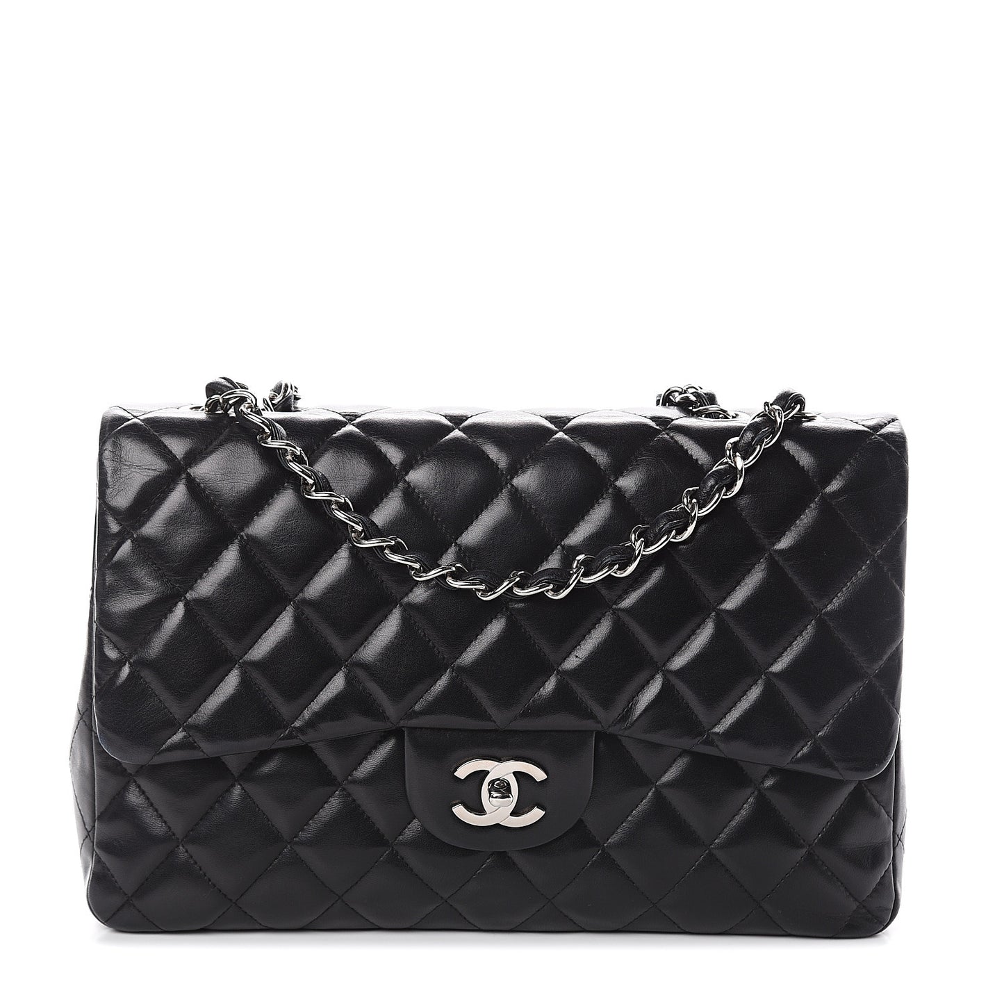 Lambskin Quilted Jumbo Single Flap Black