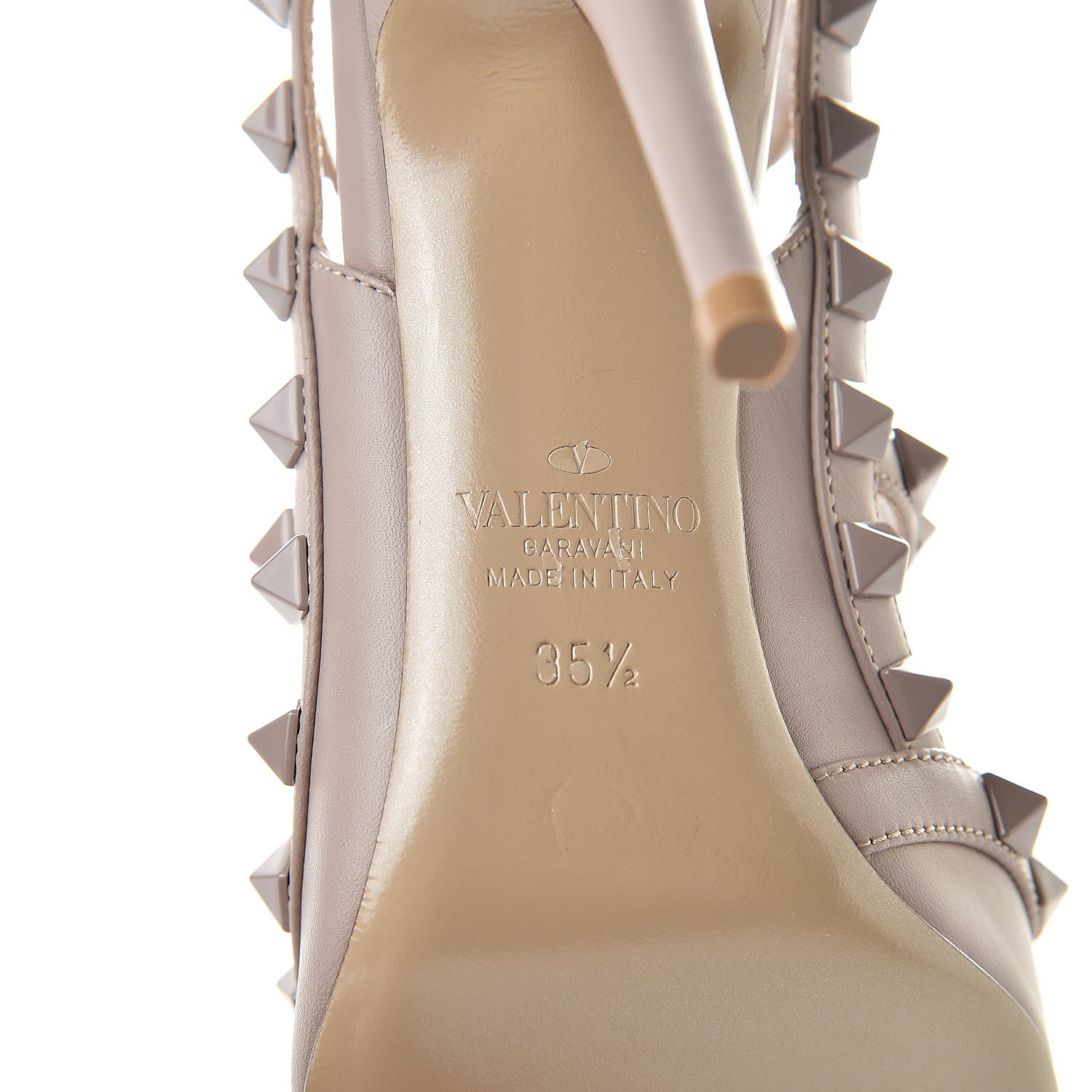 Valentino Garavani Calfskin Lacquered Monochrome Rockstud Ankle Strap 100mm Pumps 35.5 Poudre 6 of 8