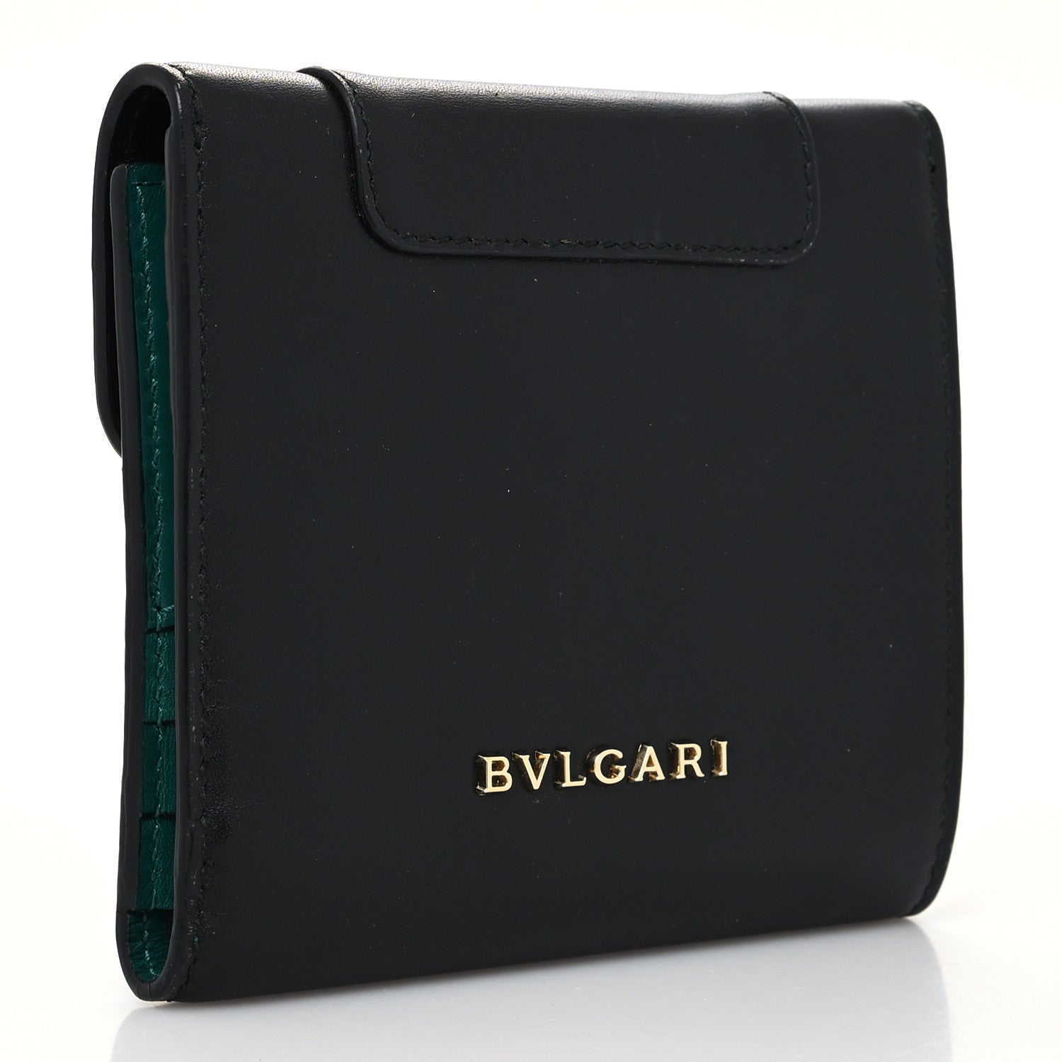 Bulgari Calfskin Serpenti Forever Wallet Black Emerald Green 3 of 11