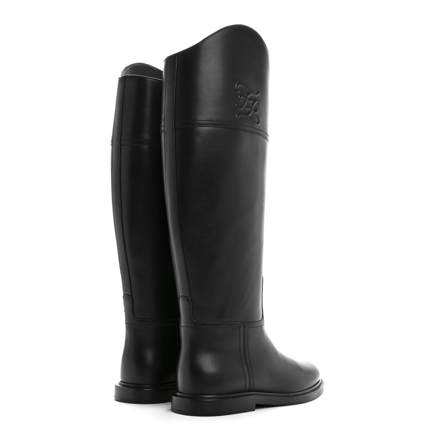 Vitello Karligraphy Embossed Tall Riding Boots 36 Black