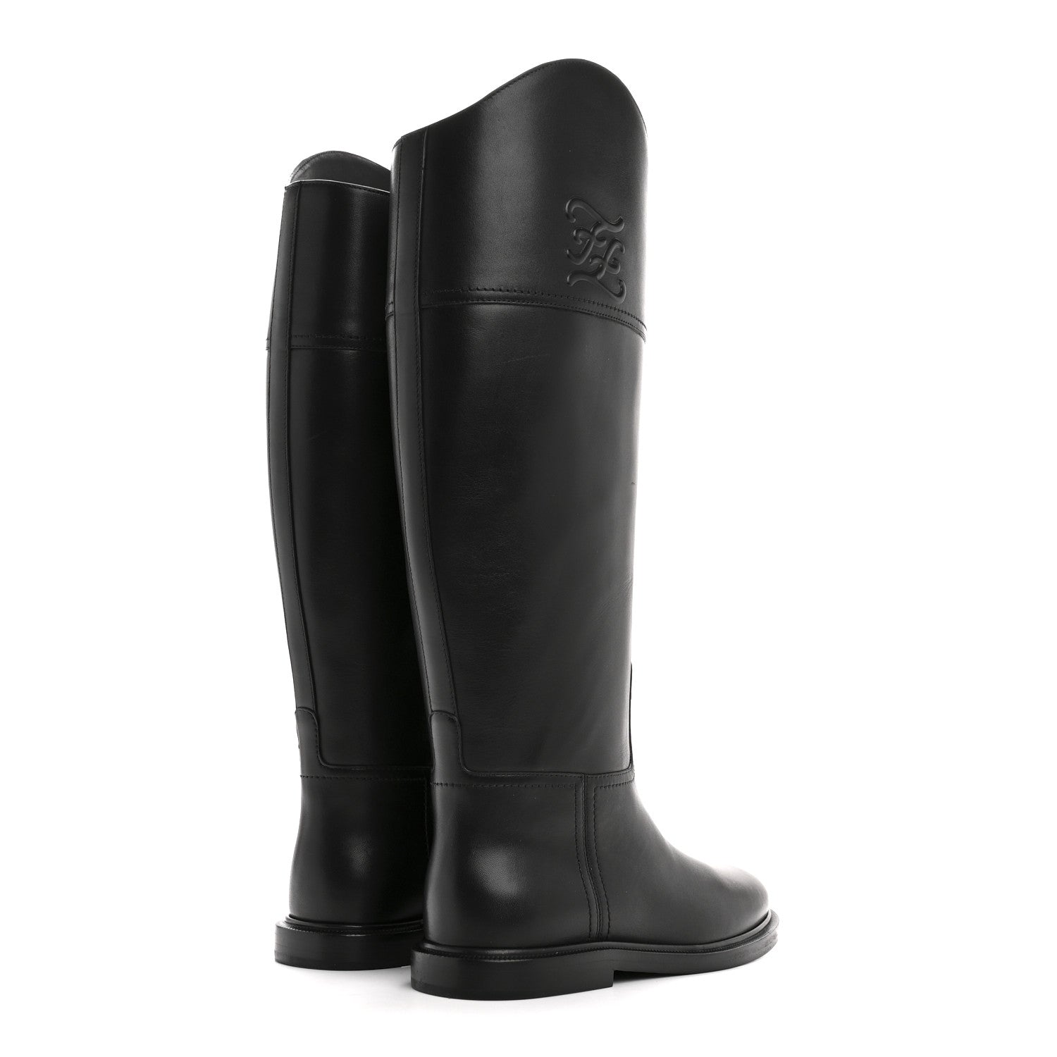 Fendi Vitello Karligraphy Embossed Tall Riding Boots 36 Black 4 of 8