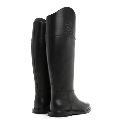 Fendi Vitello Karligraphy Embossed Tall Riding Boots 36 Black 4 of 8