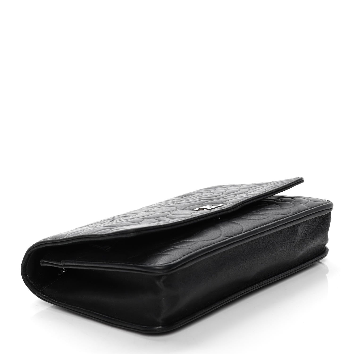Chanel Lambskin Camellia Embossed Wallet on Chain WOC Black 4 of 10
