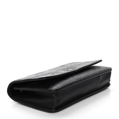 Chanel Lambskin Camellia Embossed Wallet on Chain WOC Black 4 of 10