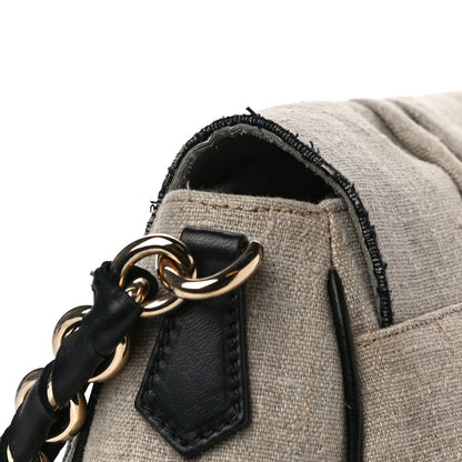 Fendi Linen Embroidered Mia Shoulder Flap Beige Black 14 of 21