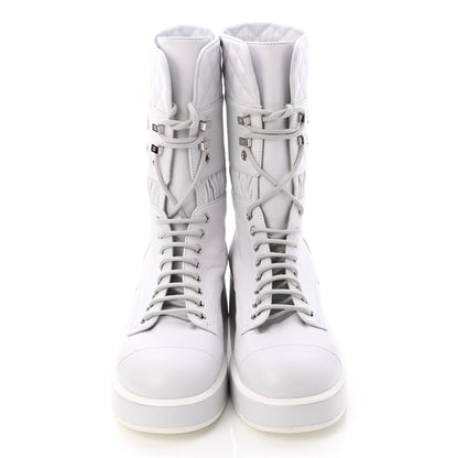 Chanel Lambskin Quilted Lace Up Combat Boots 38 White 2 of 9