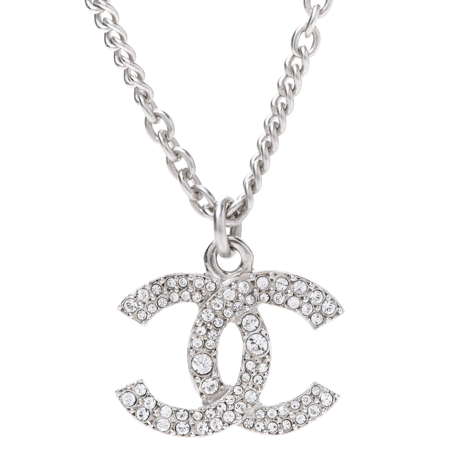 Chanel Crystal CC Necklace Silver 4 of 7