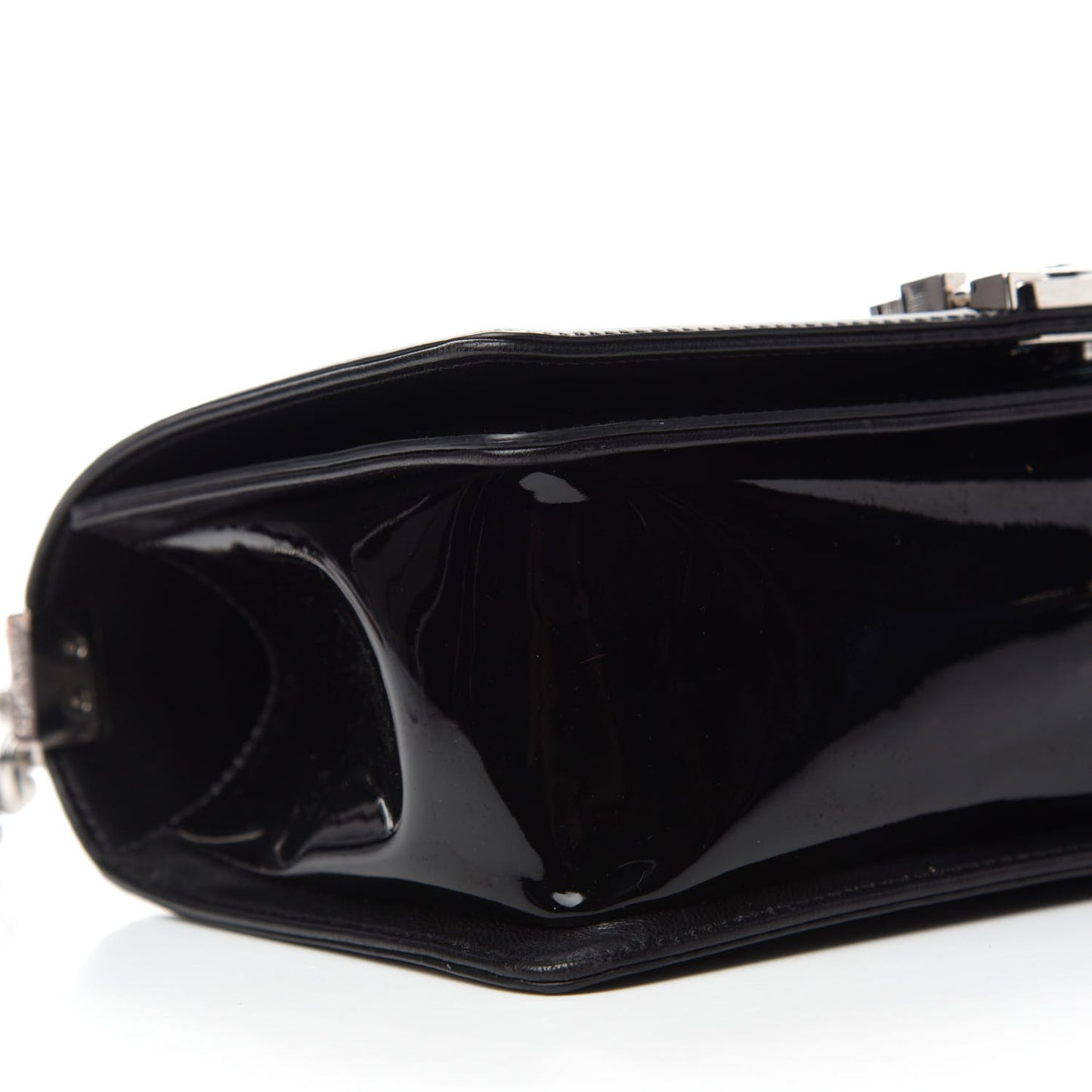 Patent Glitter PVC Chevron Quilted Medium Boy Flap Black Silver