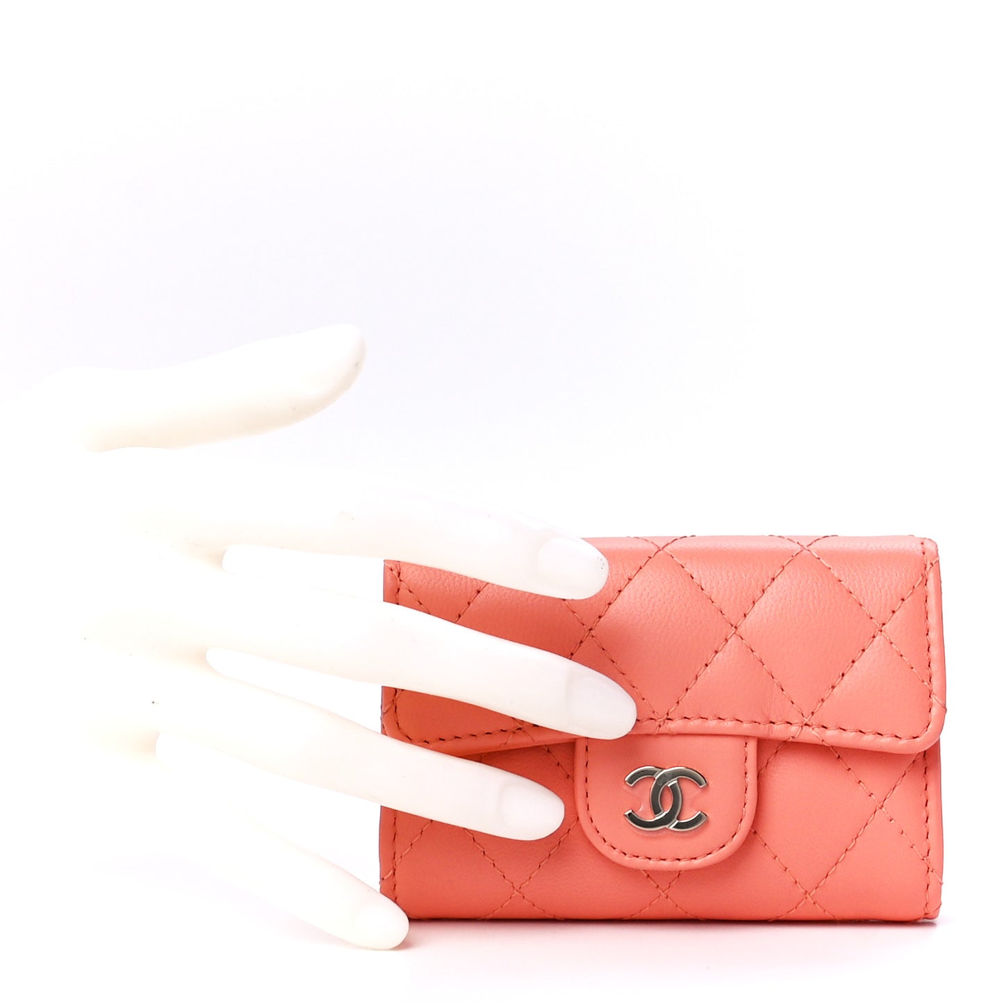 Lambskin Quilted Classic 4 Key Holder Wallet Light Orange