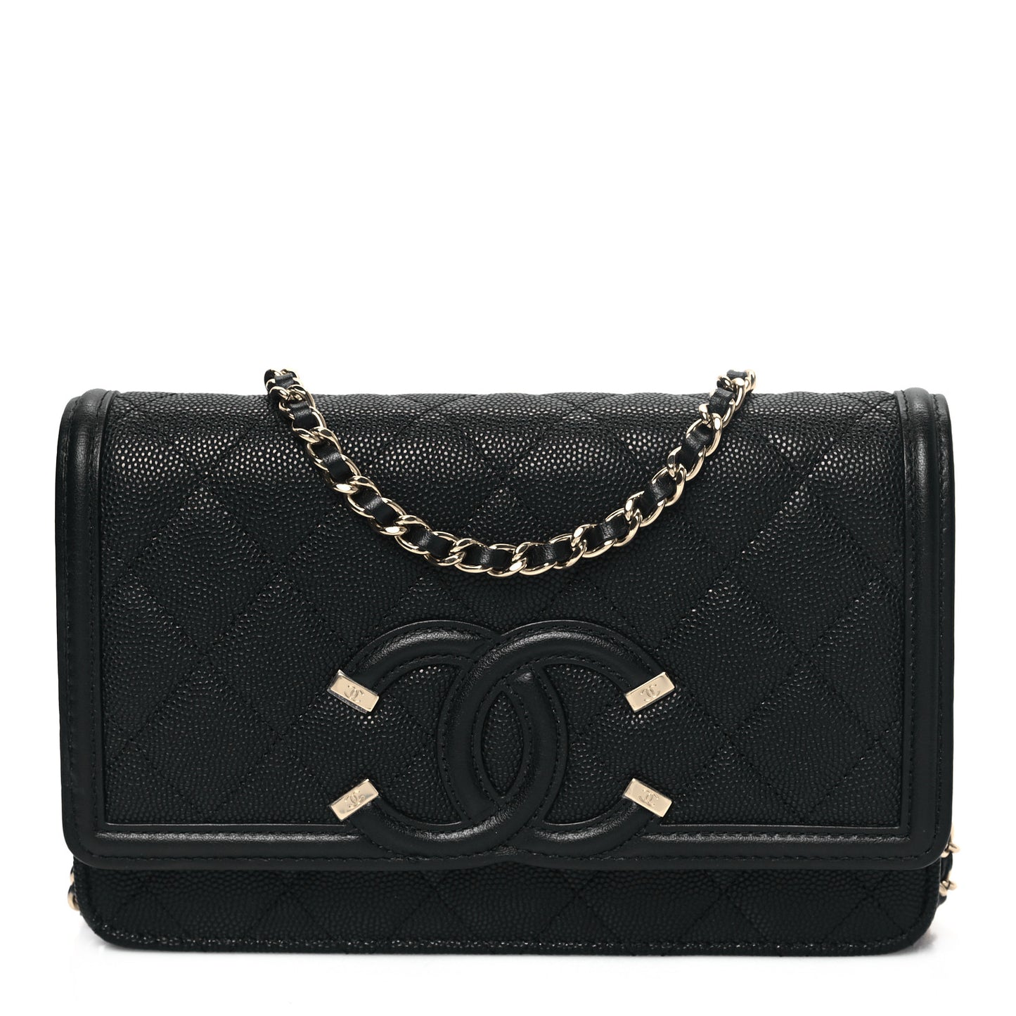 Caviar Quilted CC Filigree Wallet On Chain WOC Black