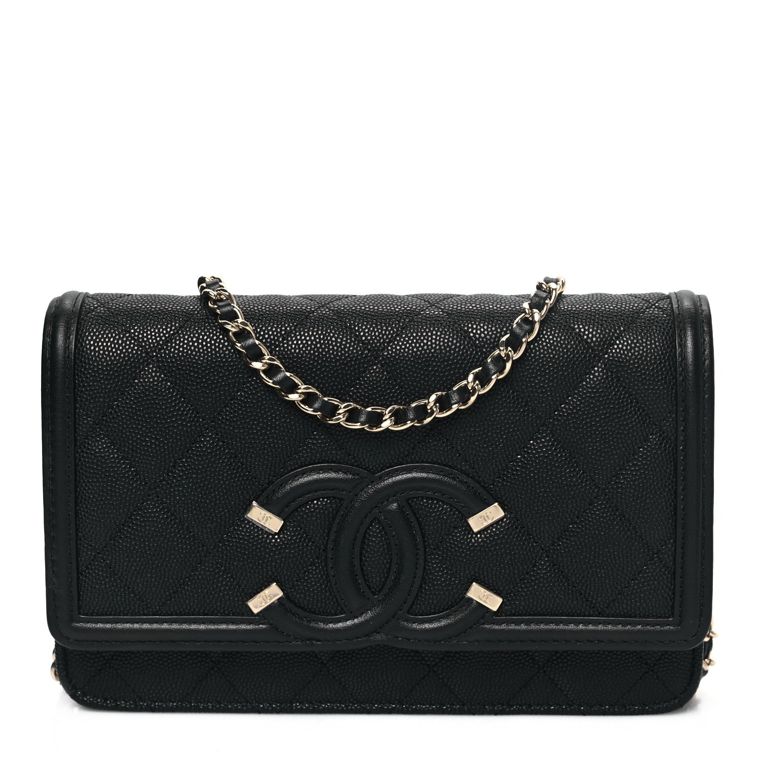 Chanel Caviar Quilted CC Filigree Wallet On Chain WOC Black 1 of 12
