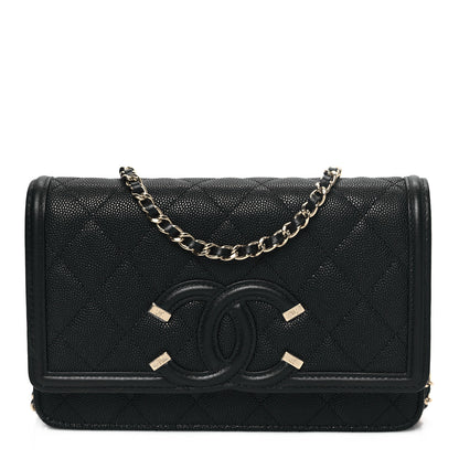 Chanel Caviar Quilted CC Filigree Wallet On Chain WOC Black 1 of 12