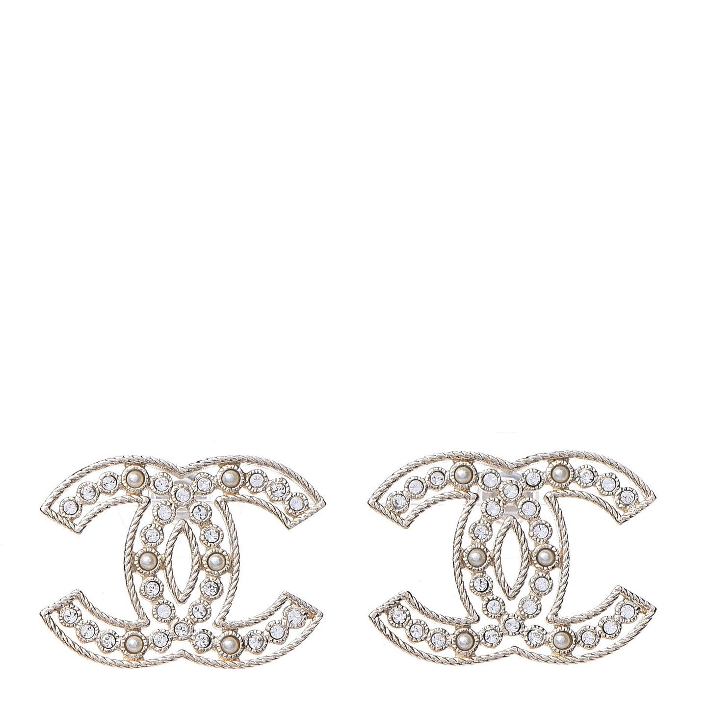Pearl Crystal Sparkling Pearls CC Earrings Light Gold