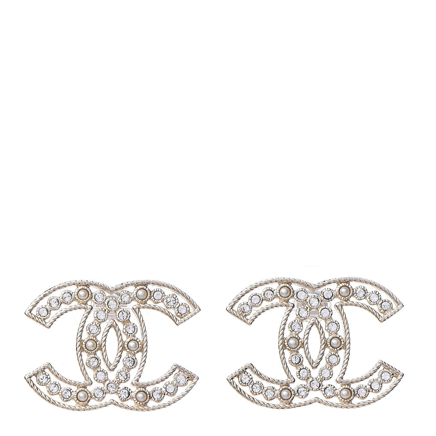 Chanel Pearl Crystal Sparkling Pearls CC Earrings Light Gold 1 of 2