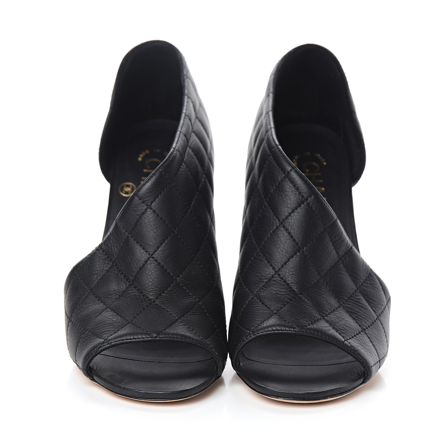 Calfskin Quilted Peep Toe Pumps 37.5 Black
