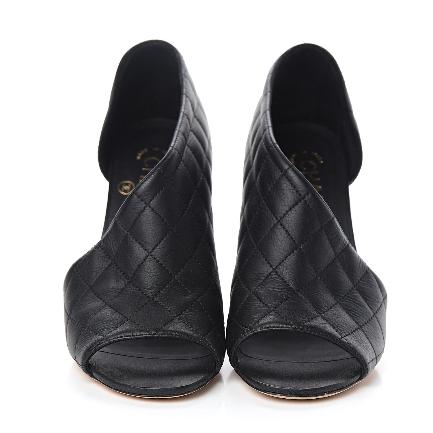 Chanel Calfskin Quilted Peep Toe Pumps 37.5 Black 2 of 9