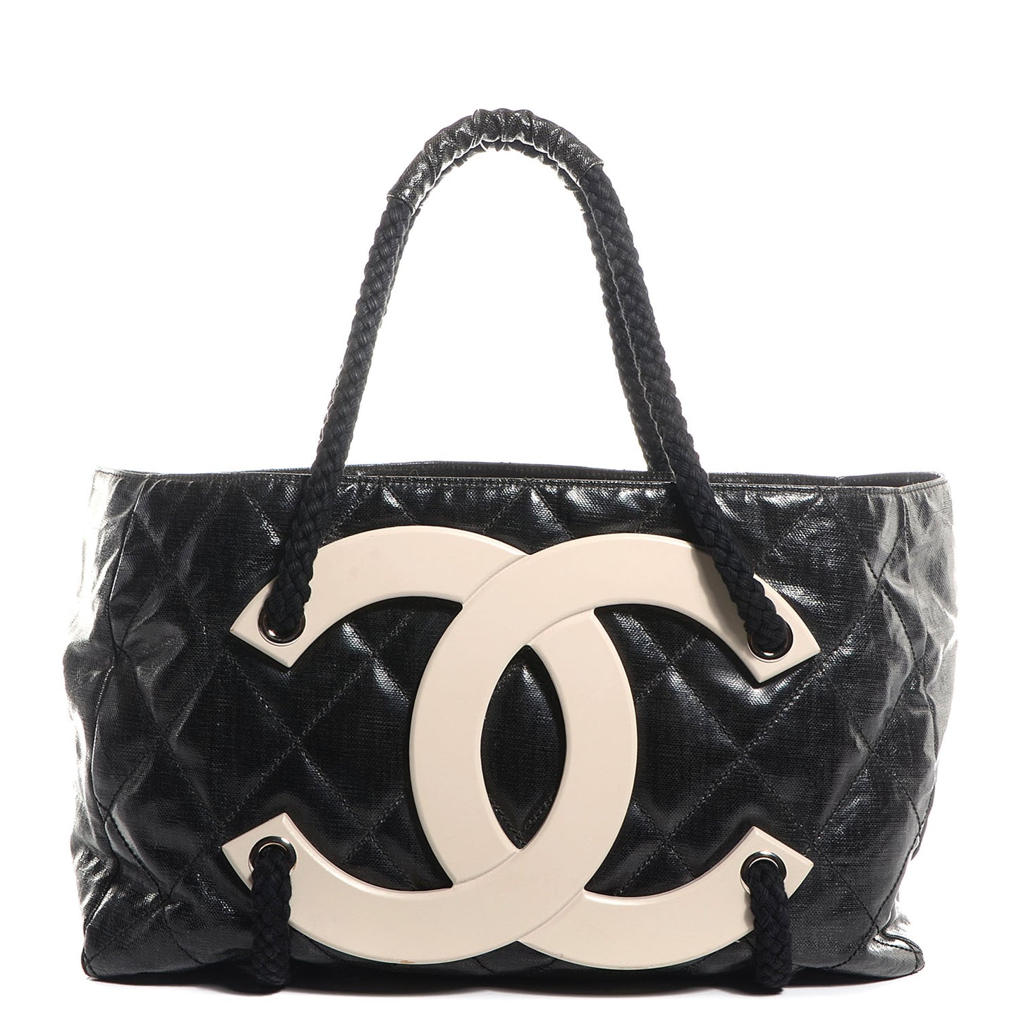 Coated Canvas Large CC Tote Black White
