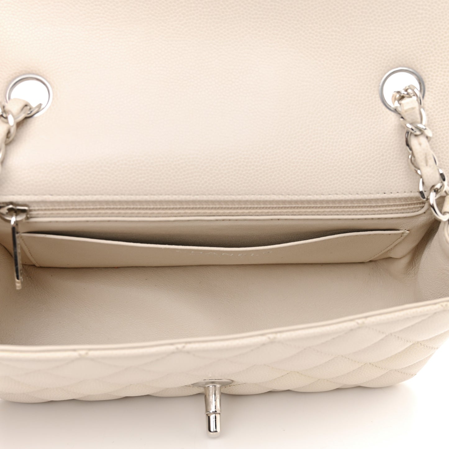 Caviar Quilted Mini Rectangular Flap Ivory