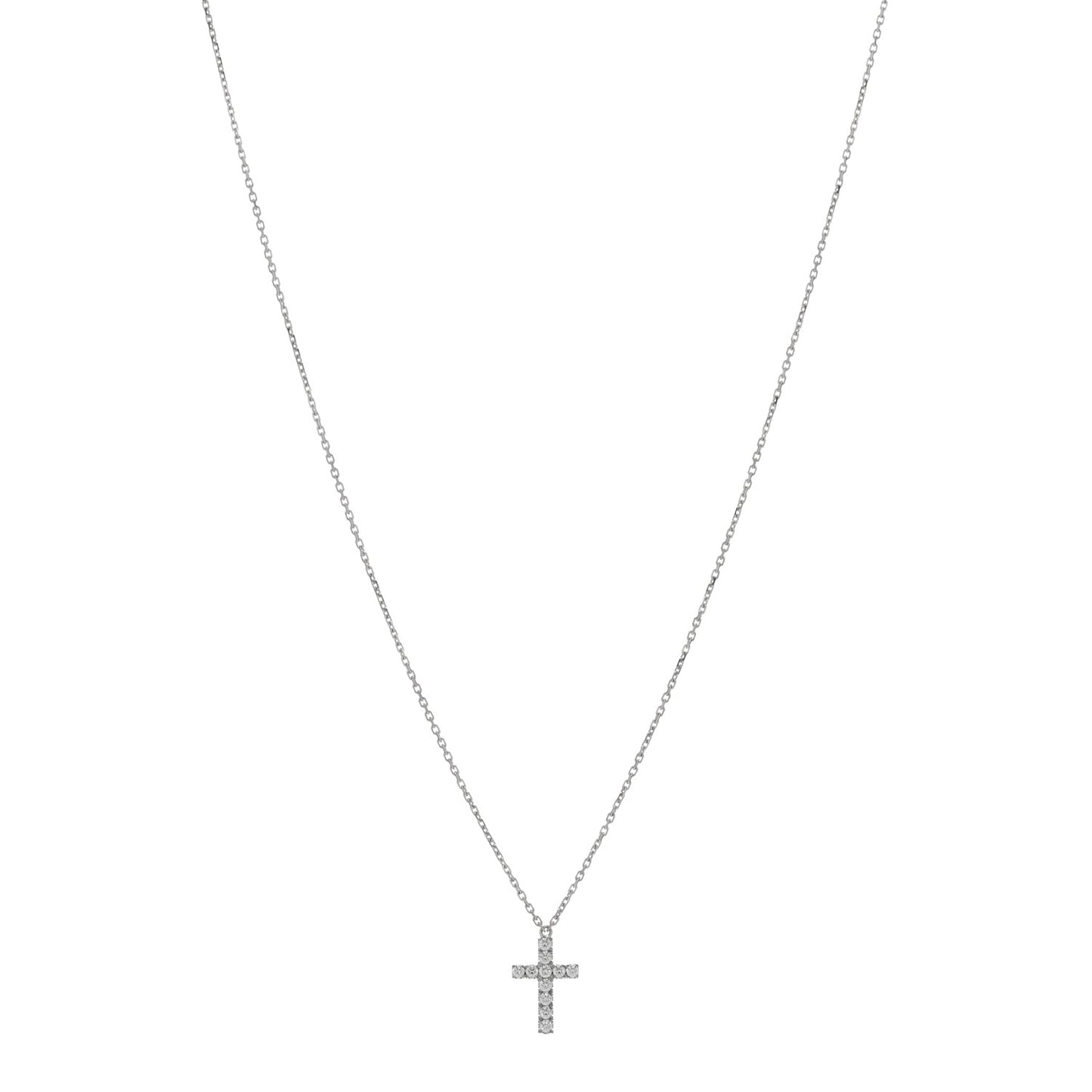 18K White Gold Diamond Symbols Cross Pendant Necklace