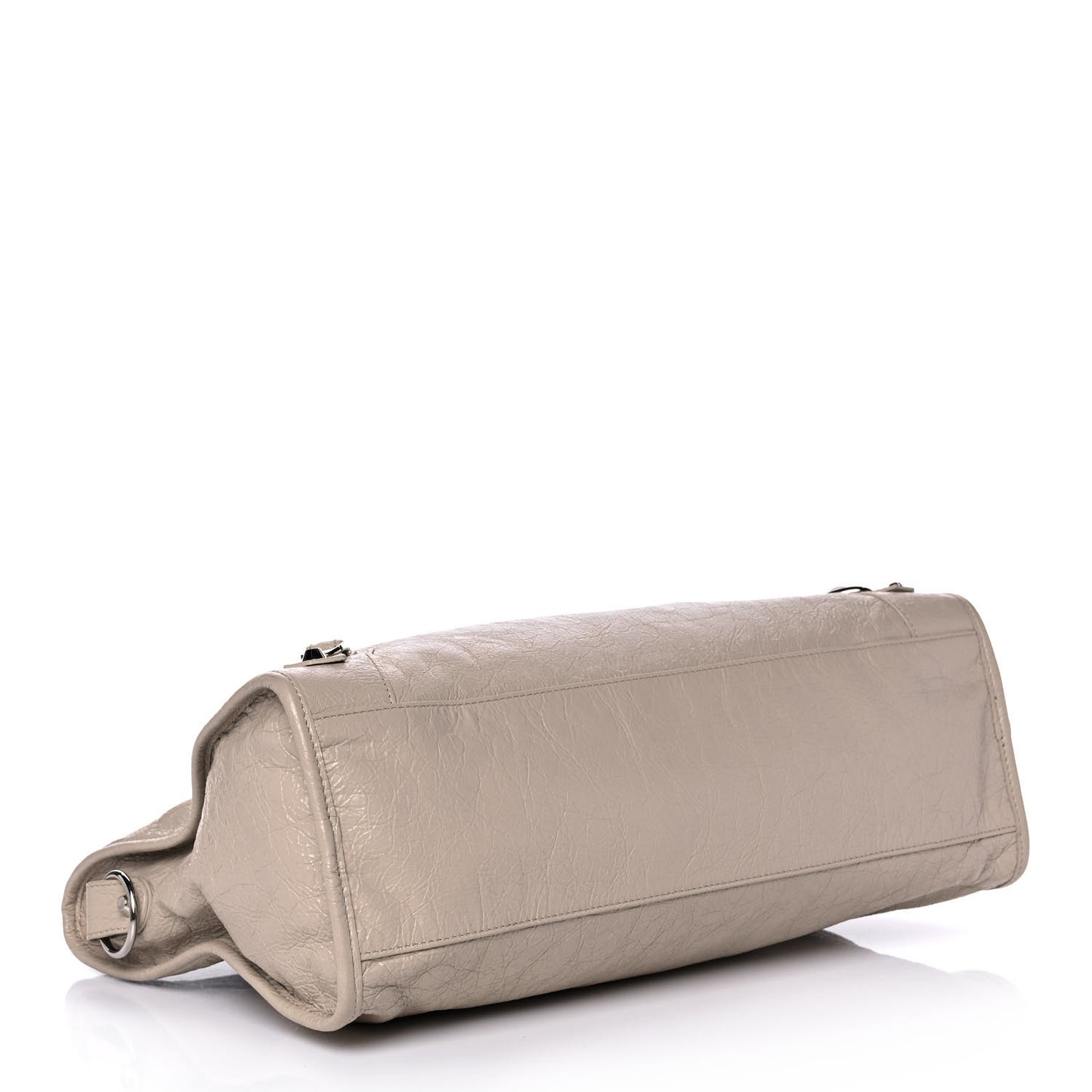 Agneau Classic Silver Hardware City Logo Strap Light Beige Black