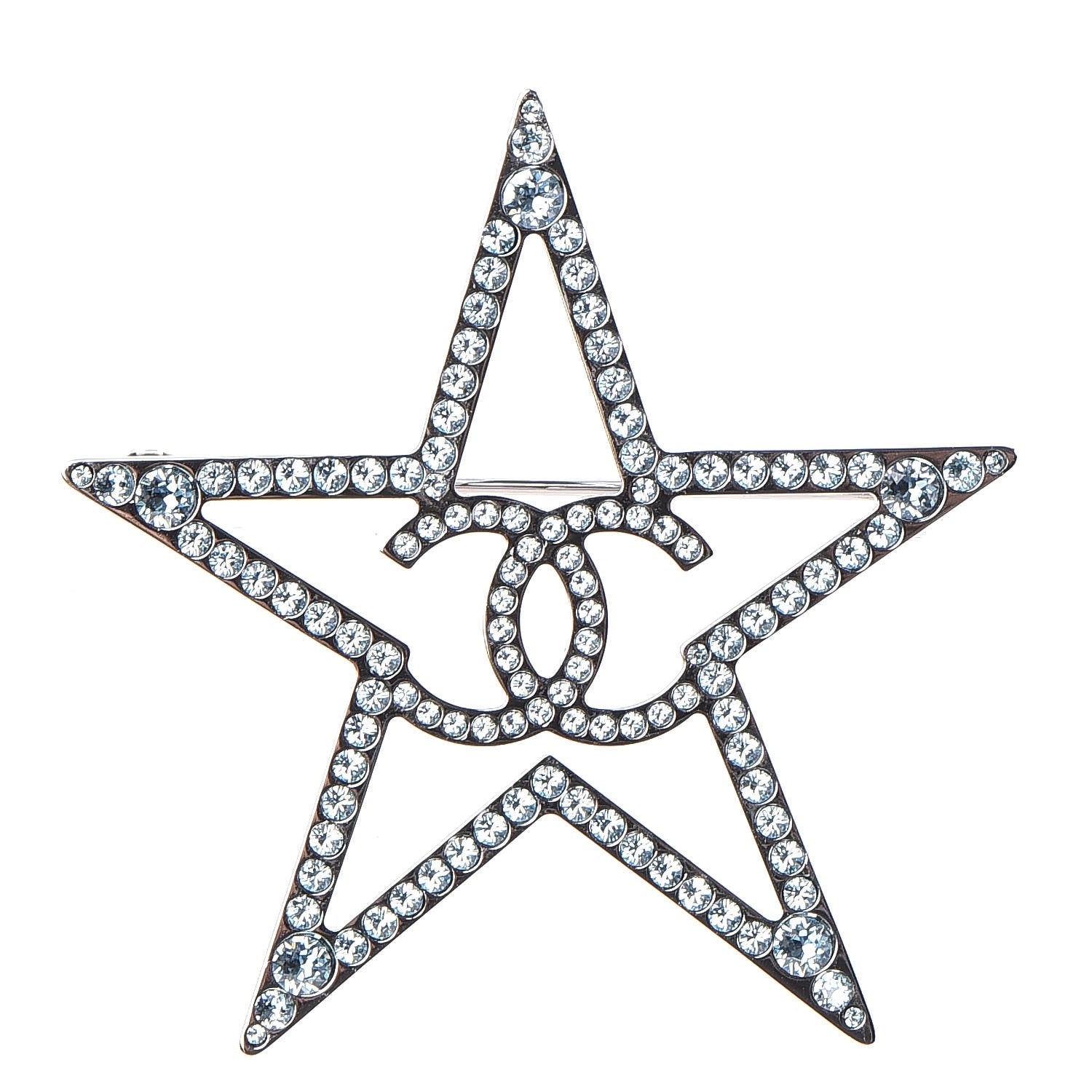 Chanel Ruthenium Crystal Star CC Brooch Blue 1 of 5