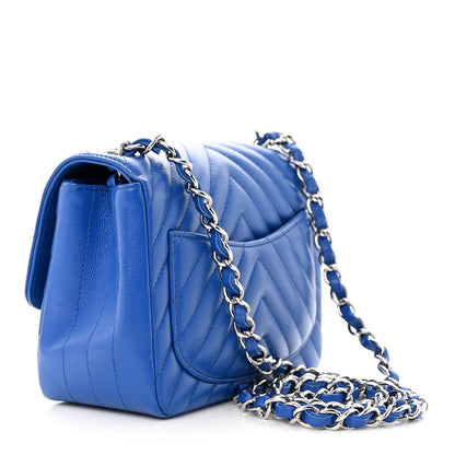 Chanel Caviar Chevron Quilted Mini Square Flap Blue 3 of 11