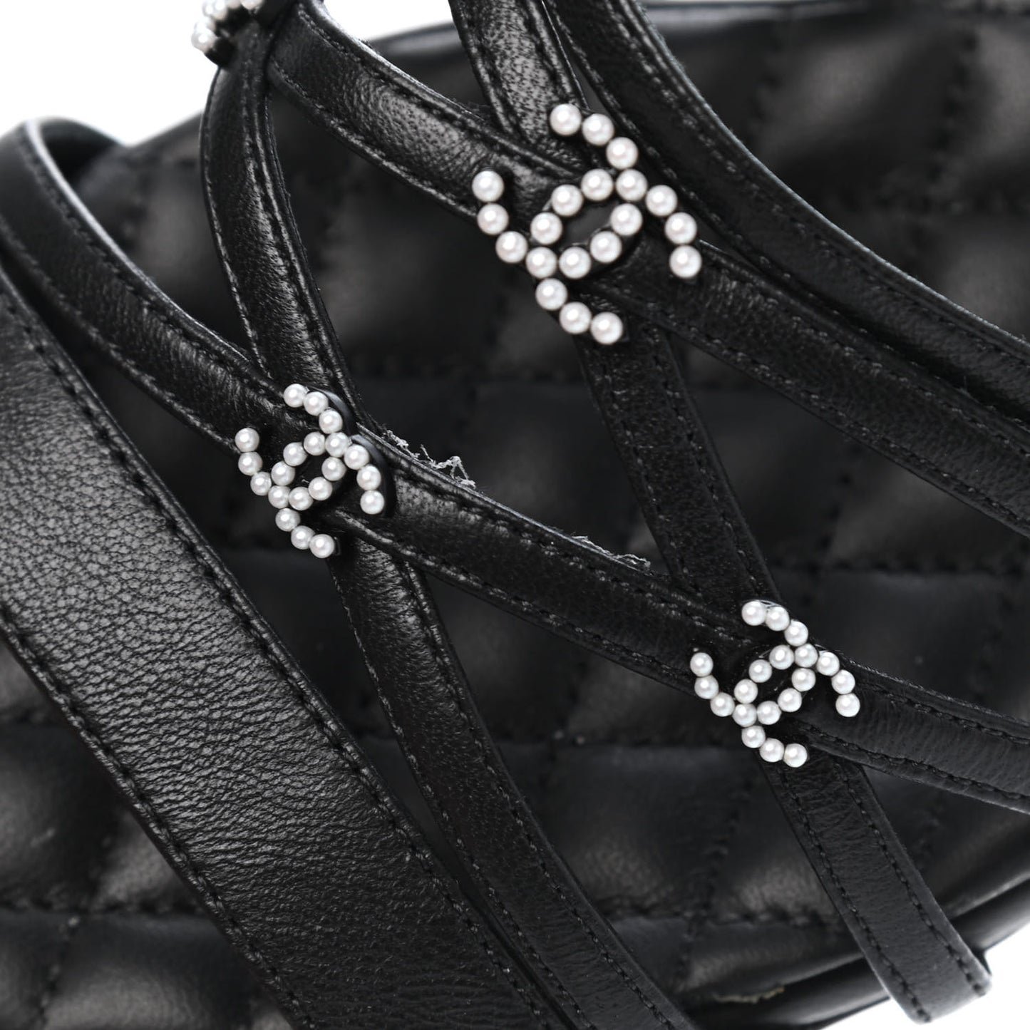 Lambskin Pearl CC Sandals 36 Black