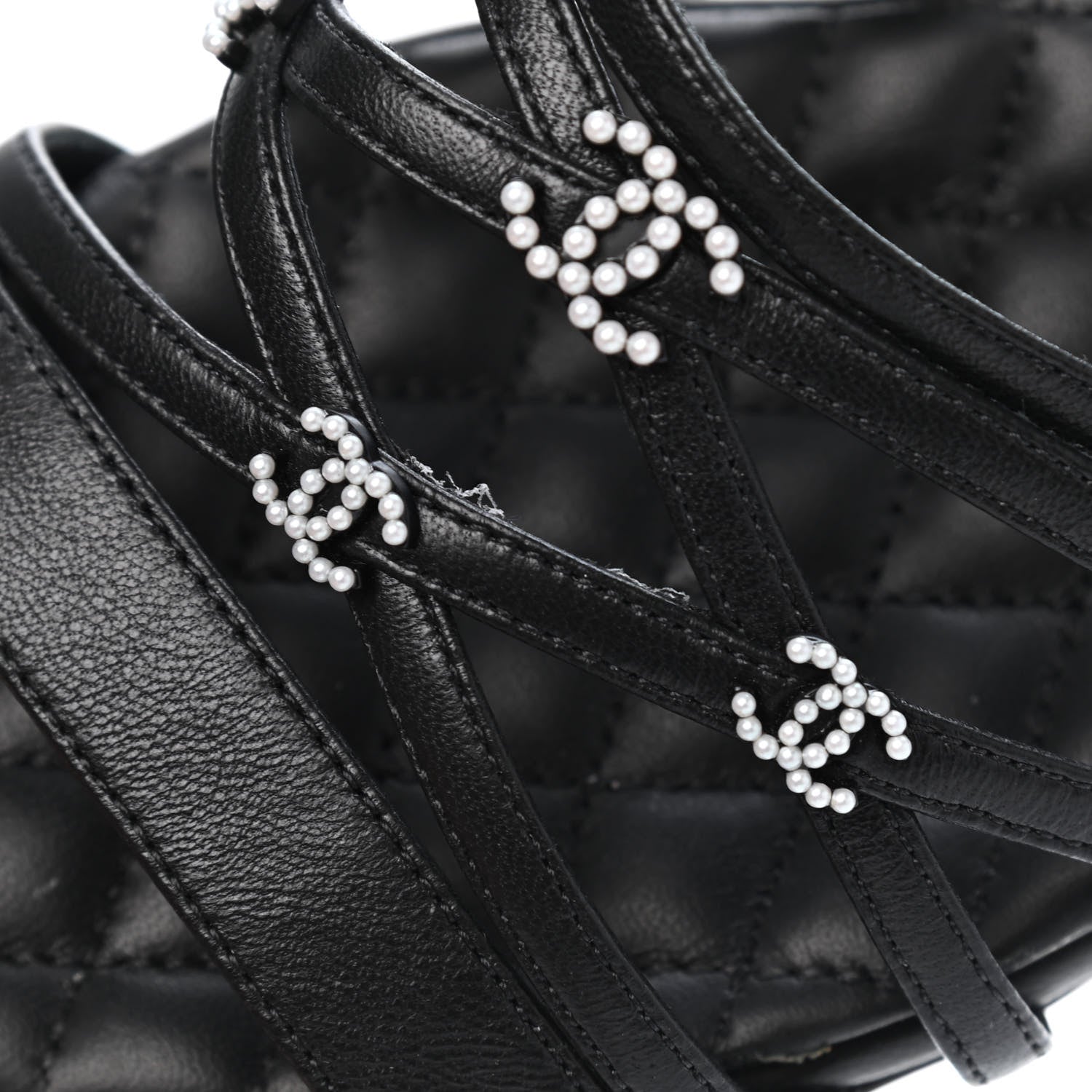Chanel Lambskin Pearl CC Sandals 36 Black 10 of 10