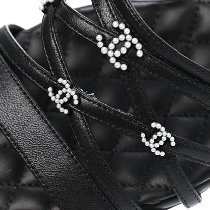 Chanel Lambskin Pearl CC Sandals 36 Black 10 of 10
