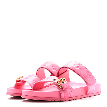 Louis Vuitton Calfskin Monogram Embossed Bom Dia Flat Mule Sandals 41 Pink 4 of 12