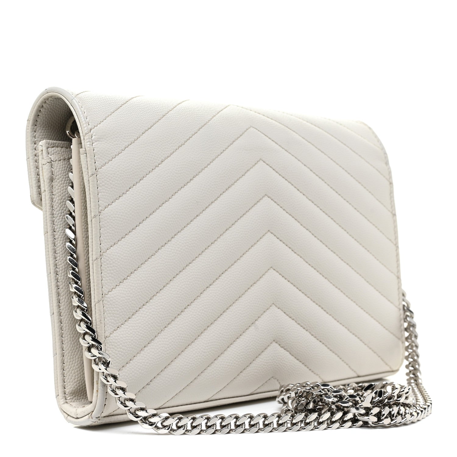 Saint Laurent Grain De Poudre Matelasse Chevron Monogram Chain Wallet Optical White 3 of 16