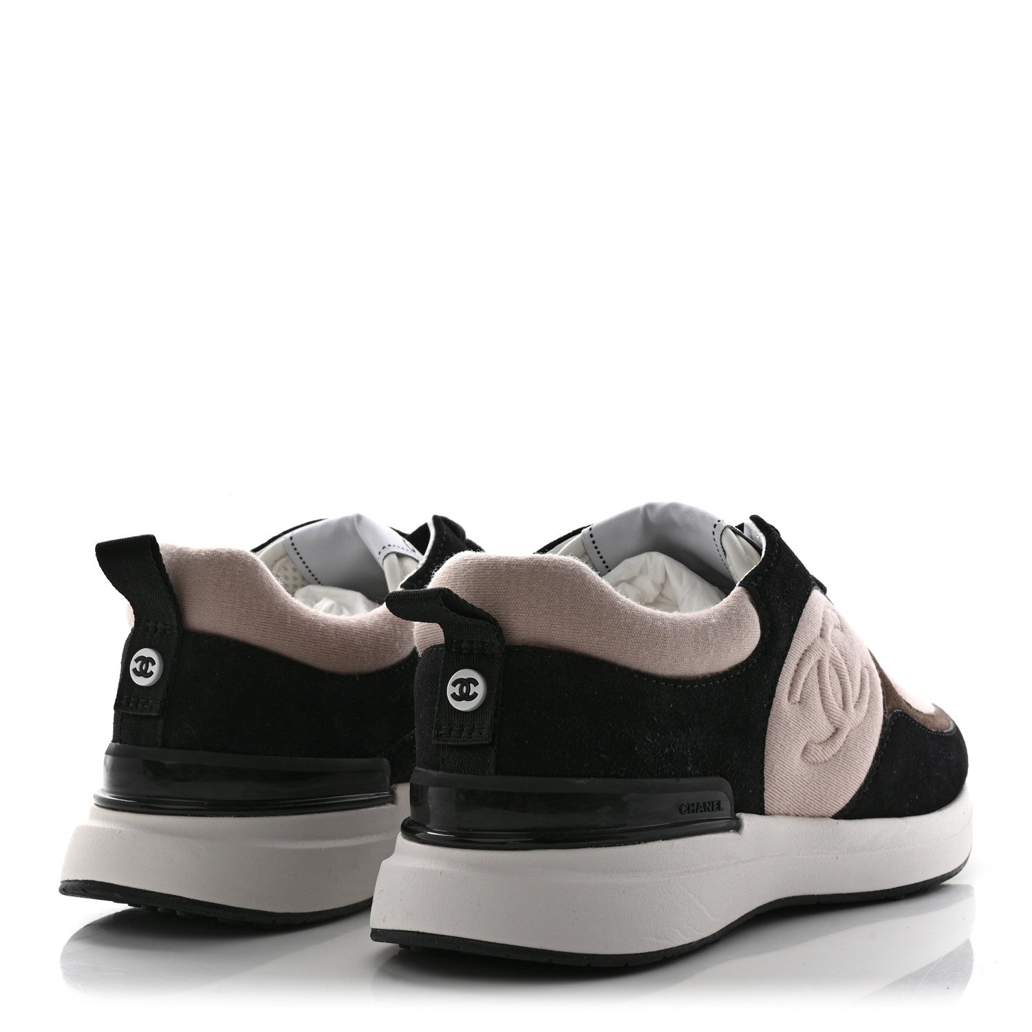 Chanel Suede Calfskin Fabric CC Sneakers 36 Dark Grey Light Pink 4 of 14