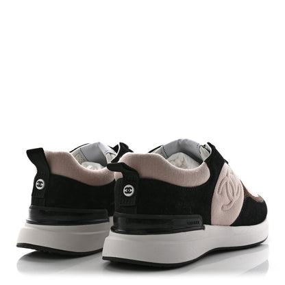 Chanel Suede Calfskin Fabric CC Sneakers 36 Dark Grey Light Pink 4 of 14