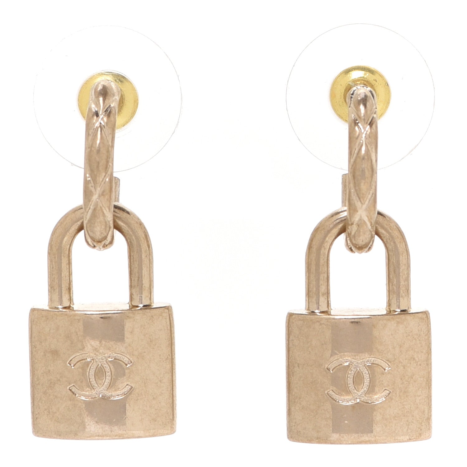 Chanel Metal Lock Drop Earrings Light Gold 1 of 5