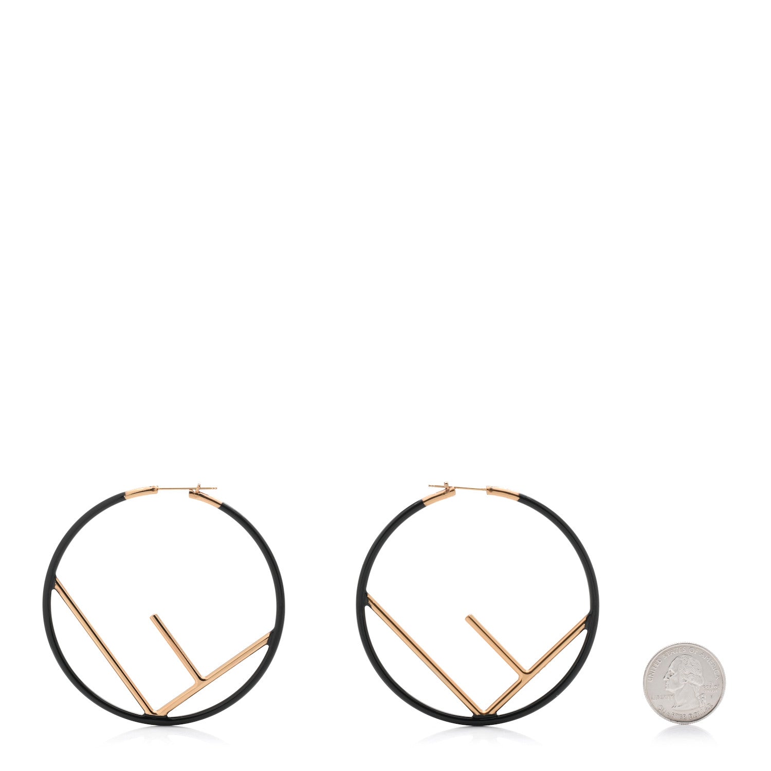 Fendi Metal Enamel Large F is Fendi Hoop Earrings Black Gold 2 of 4